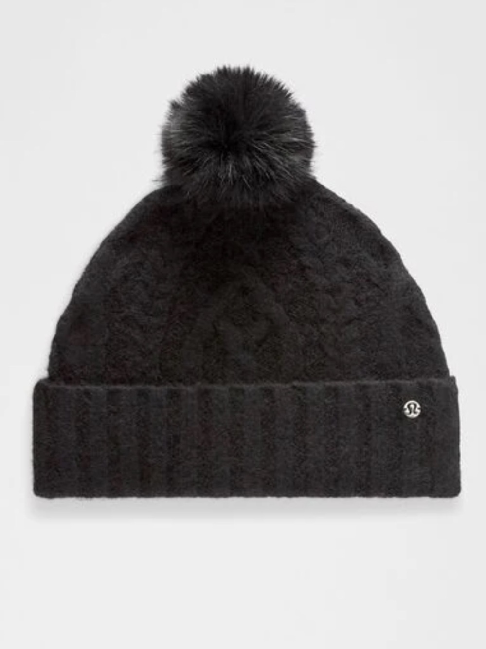 Lululemon Alpaca Wool Blend Cable Knit Pom Beanie Black O/S